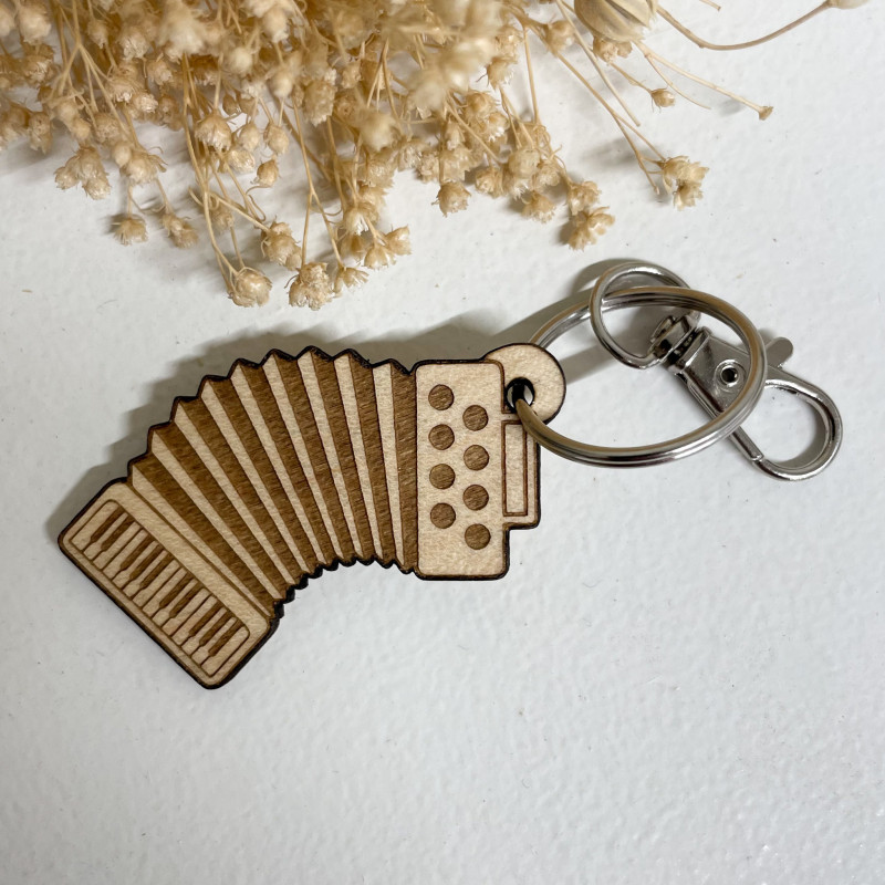 Porte-clés accordéon bois – Cadeau musique personnalisé