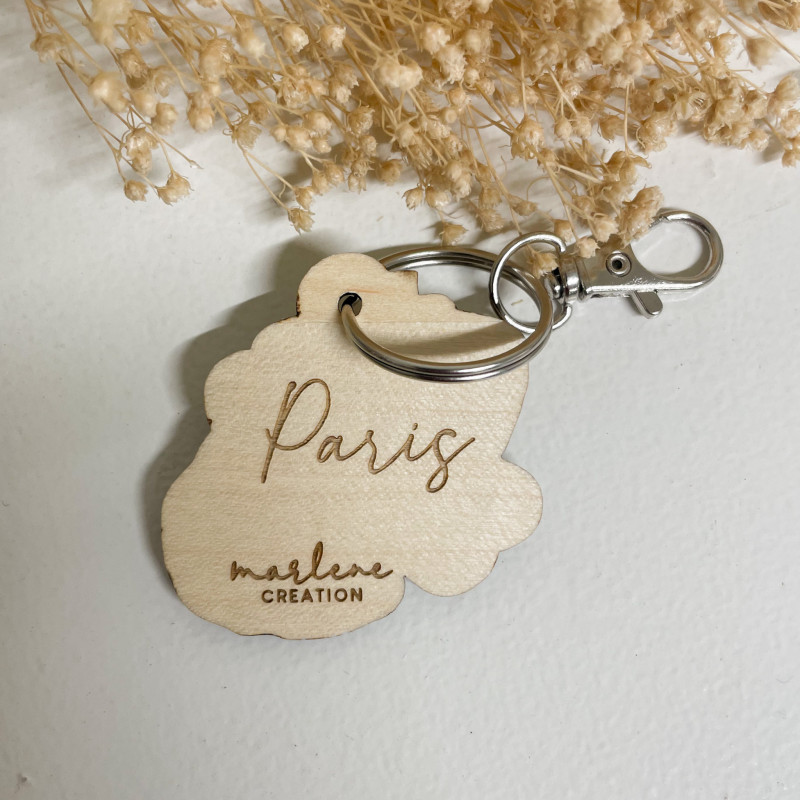 Porte-clés café croissant bois – Cadeau gourmand artisanal