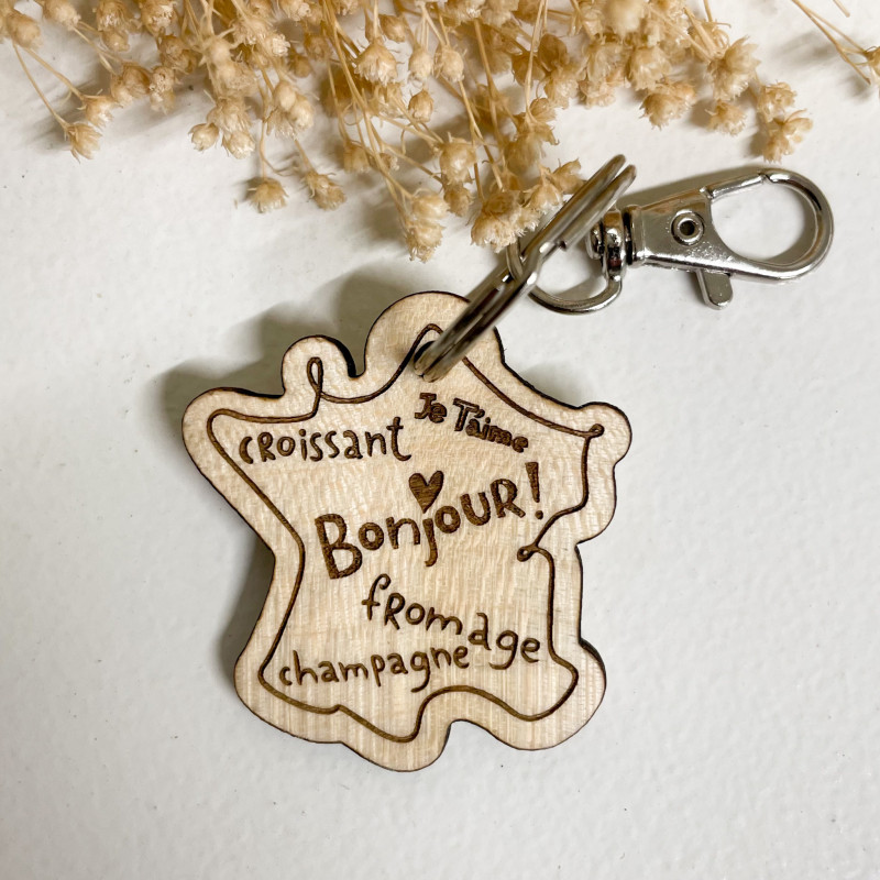 Porte-clés carte France bois – Cadeau personnalisé unique