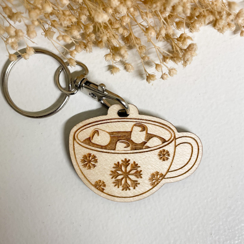 Porte-clés chocolat chaud en bois personnalisé – Cadeau original