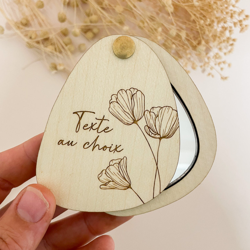 Miroir de Poche Personnalisé – Façade Florale et Texte au Choix | Marlène Création
