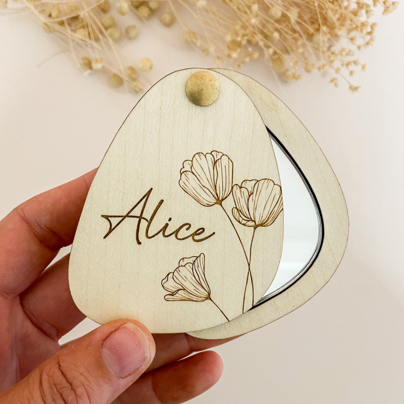 Miroir de Poche Personnalisé – Façade Florale et Texte au Choix | Marlène Création