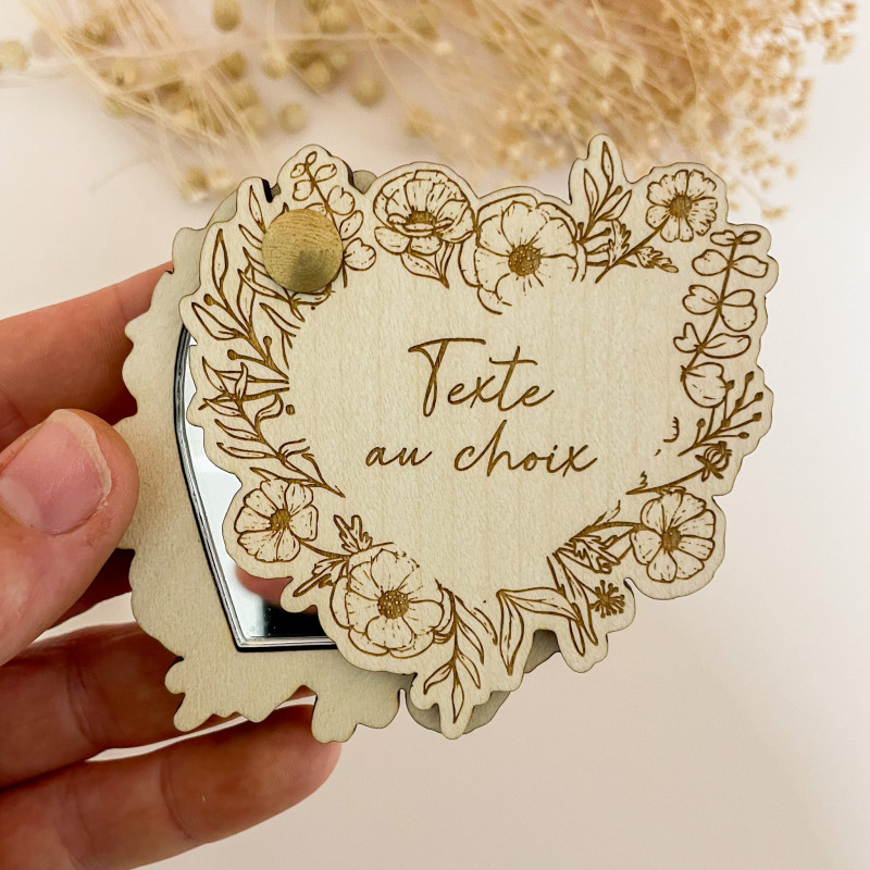 Miroir de Poche Personnalisé – Façade Florale et Texte au Choix | Marlène Création