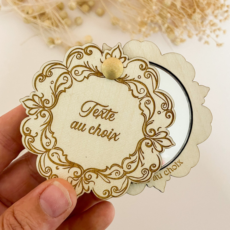 Miroir de Poche Personnalisé – Façade Florale et Texte au Choix | Marlène Création