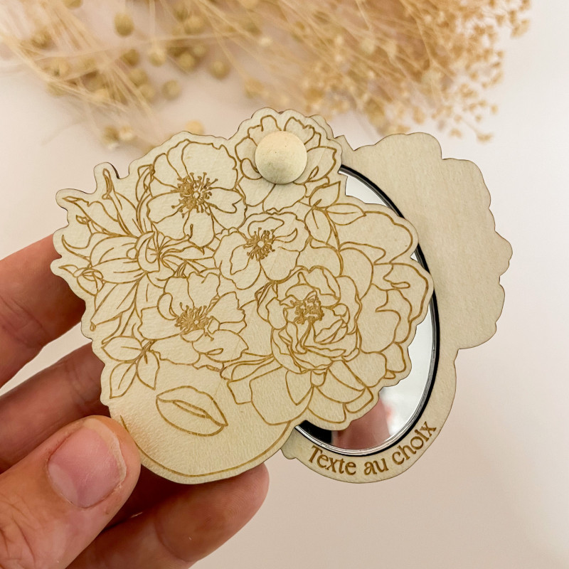 Miroir de Poche Personnalisé – Façade Florale et Texte au Choix | Marlène Création