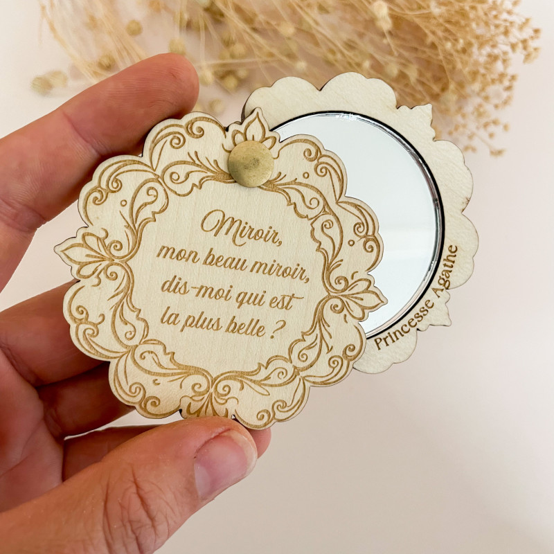 Miroir de Poche Personnalisé – Façade Florale et Texte au Choix | Marlène Création