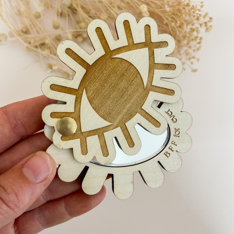 Miroir de Poche Personnalisé – Façade Florale et Texte au Choix | Marlène Création