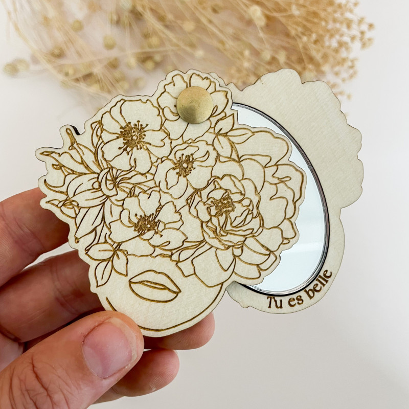 Miroir de Poche Personnalisé – Façade Florale et Texte au Choix | Marlène Création