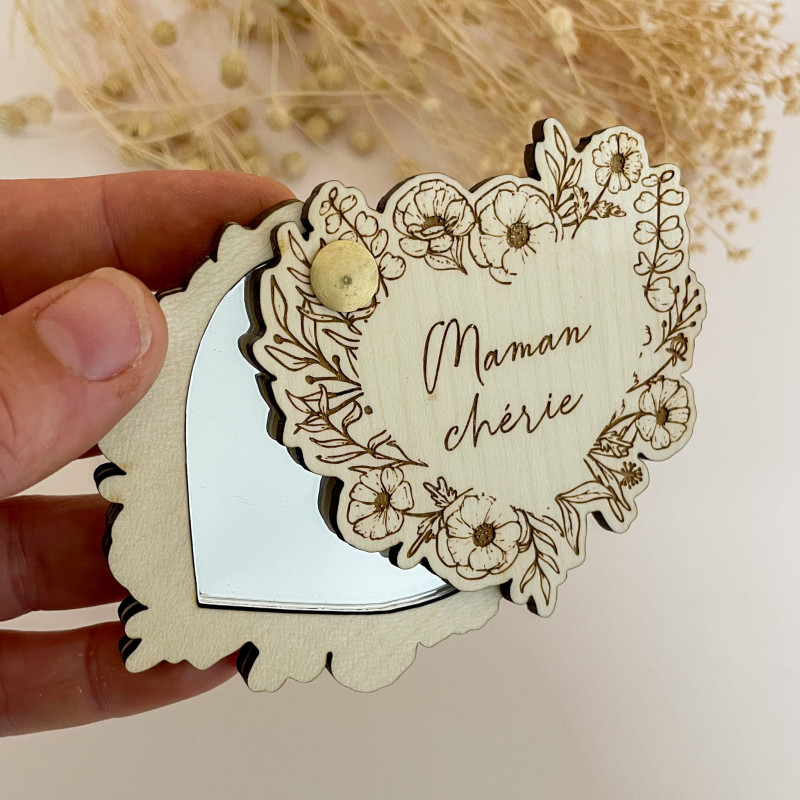 Miroir de Poche Personnalisé – Façade Florale et Texte au Choix | Marlène Création