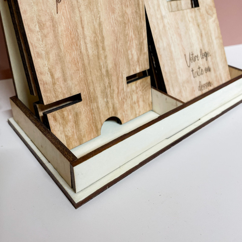 Présentoir supports téléphones en bois artisanal – Marlène Création