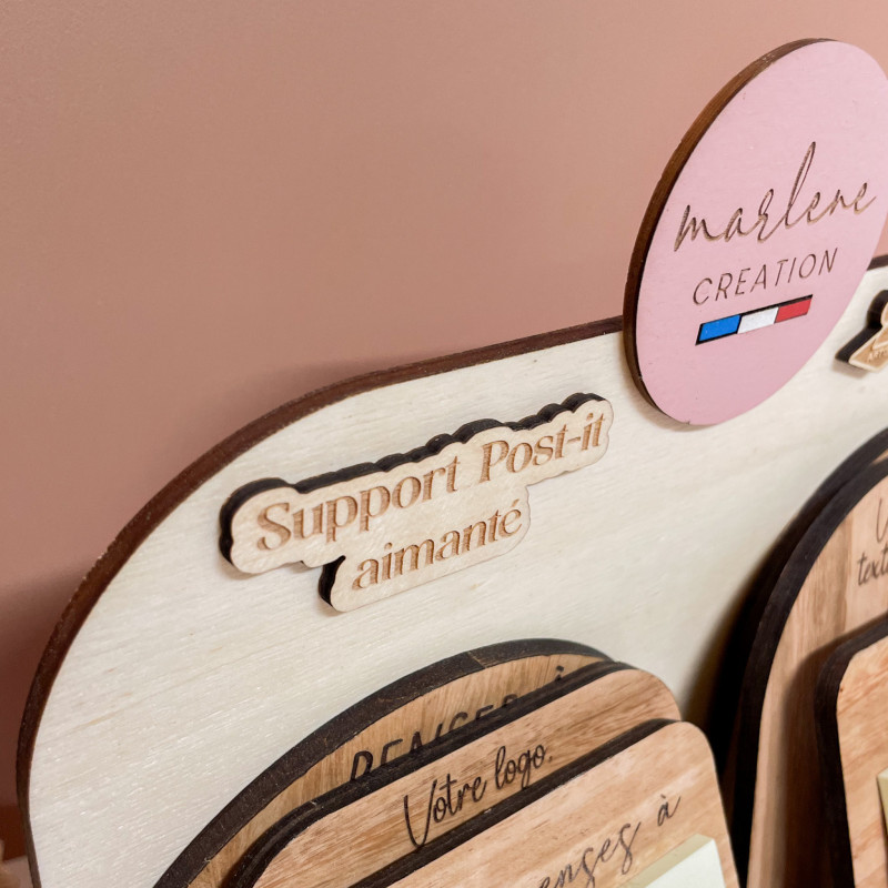 Présentoir supports post-it aimantés en bois artisanal – Marlène Création