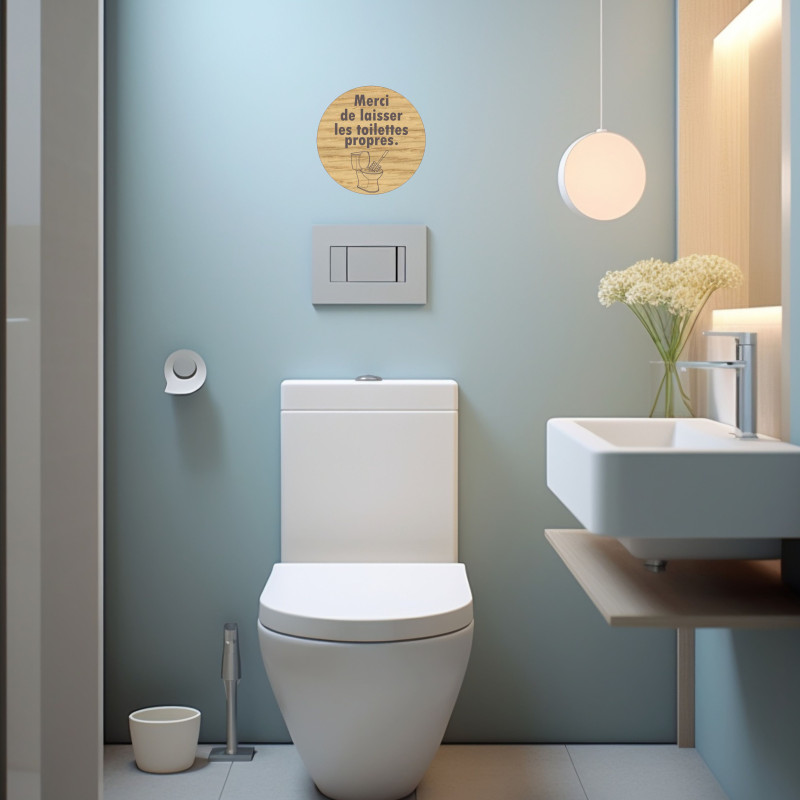 Panneau toilettes bois – Merci de laisser propres