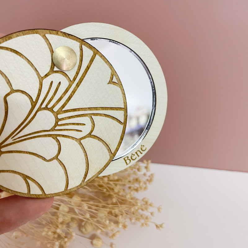 Miroir de Poche Personnalisé – Façade Florale et Texte au Choix | Marlène Création