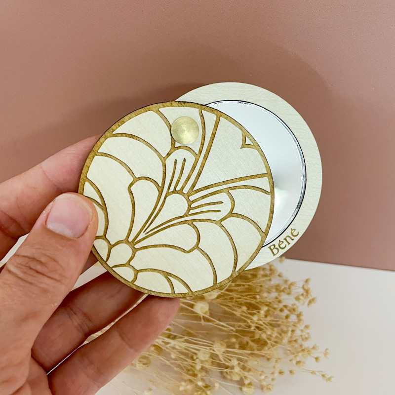 Miroir de Poche Personnalisé – Façade Florale et Texte au Choix | Marlène Création