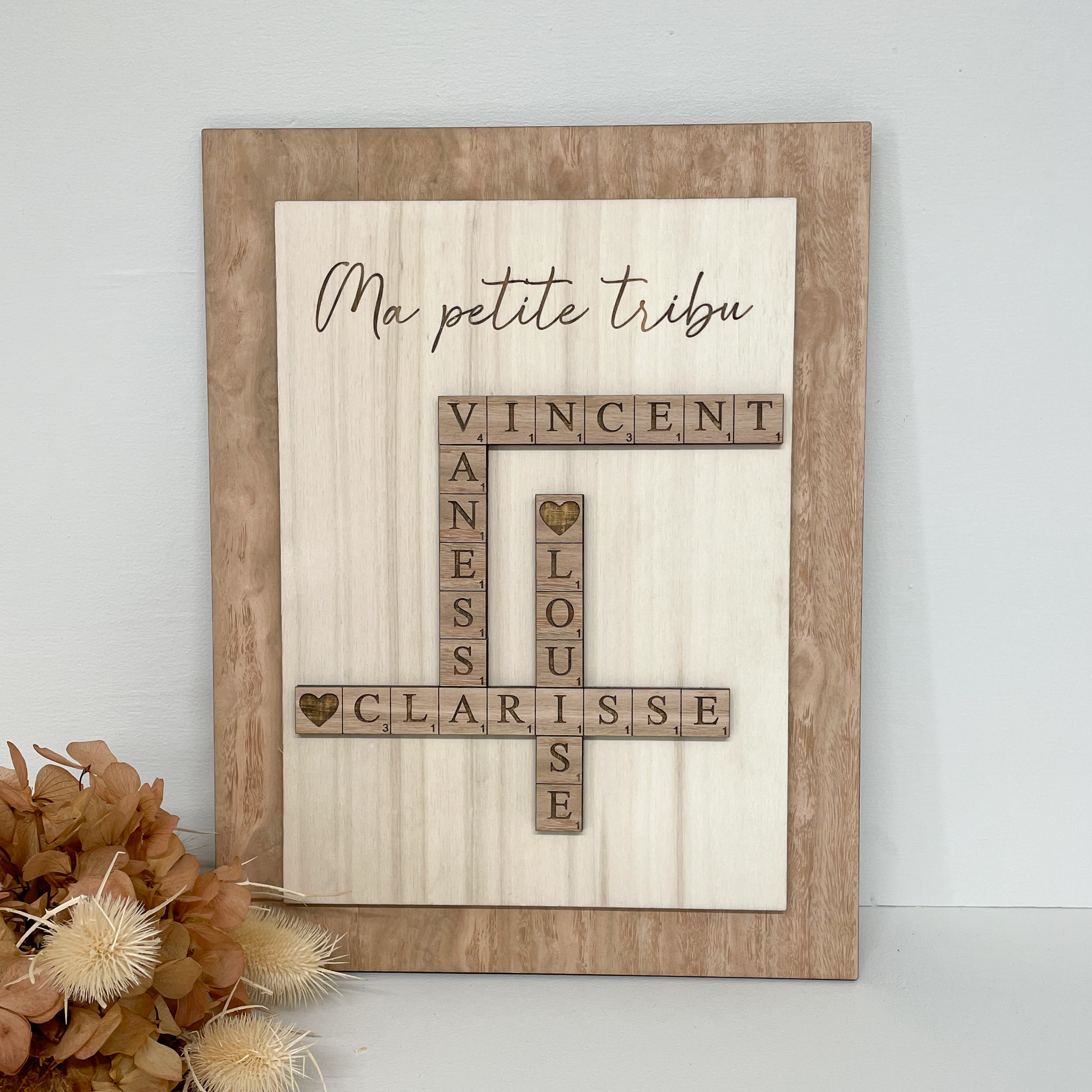 Cadre Photo Scrabble Personnalisé - Mariage, Anniversaire, Cadre Gris/blanc 20x20cm